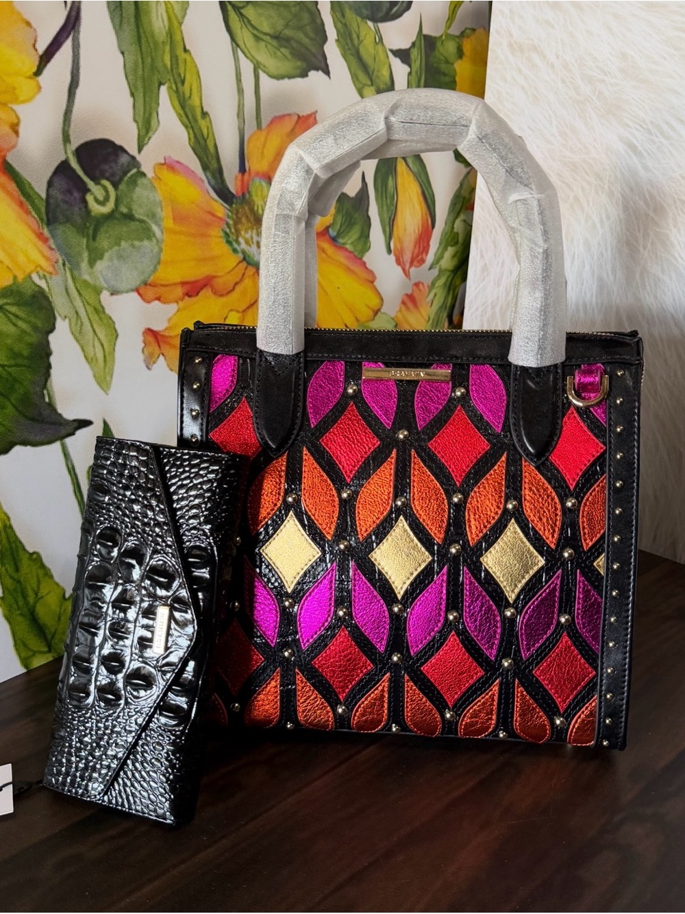 Brahmin Small Caroline Showtime Royale Satchel NWT & Veronica Black Wallet NWT